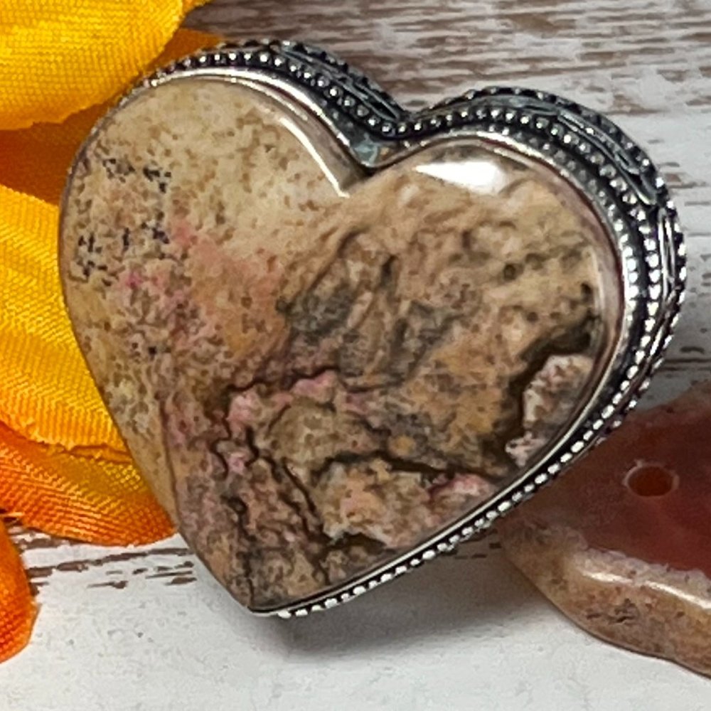Picture Jasper Ring Heart Handmade Gemstone Crystal Antique Design 925 Silver - Picture 3 of 11